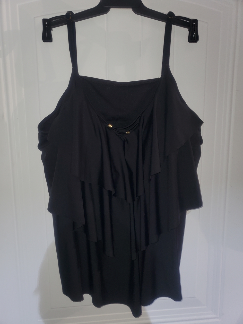 Time and Tru Black Ruffled Tankini Swim Top
